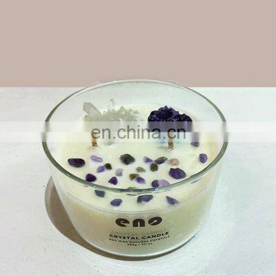 ENO Custom Wholesale Luxury Soy Wax Aromatherapy Glass Jar With Flower Decoration Scented Crystal Stone Candle