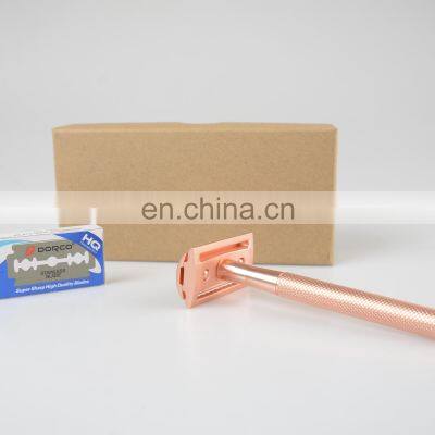 Mens Best Choics Shaver Matte Rose Gold Brass Metal Handle Double Edge Blade Safety Shaving Razor photo-4
