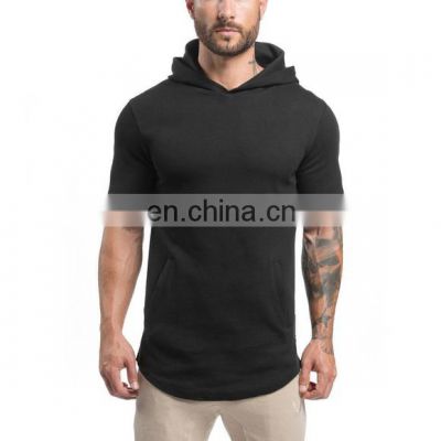 OEM Short sleeve muscle fit hip hop style wholesale black gym Hoodies french terry Casual jumper men's hooded