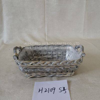 Medium Size Square Willow Storage Basket for Living Room/Garden