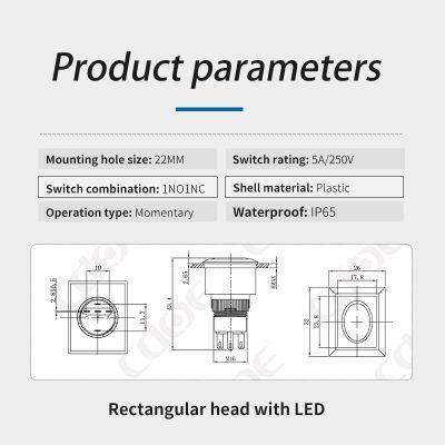 Ip65 16mm Rectangle Head Illumainted 24v 1no1nc Push Button Start Stop Switch Momentary