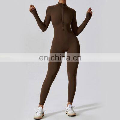 Quarter Zip One Piece Classic Jumpsuits Hot Sales Onesie Long Sleeve Leggings Sexy Rompers 78nylon 22spandex photo-2