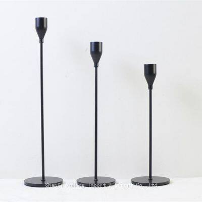 Wholesale Set of 3 Pieces Antique Wedding Rose Gold Black Pillar Tapered Metal Candle stick Candlestick Holder For Home Decoration