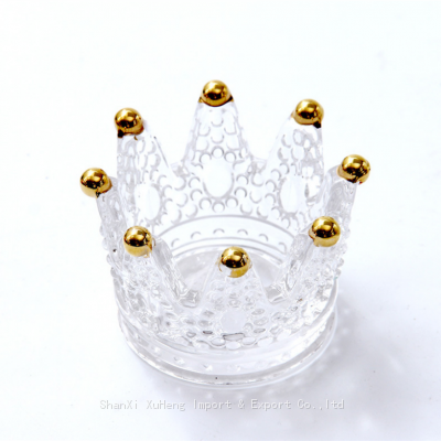 Crown Shaped Decorative Glass Candle Holder Gold Rimmed Clear Glass Ashtray Vintage Glass Candlestick photo-4