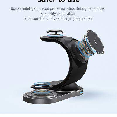 3-in-1 Smart Wireless Magnetic PD QC Charger With S-Shaped Curve Design and 15W Three Core Fast Charging Station