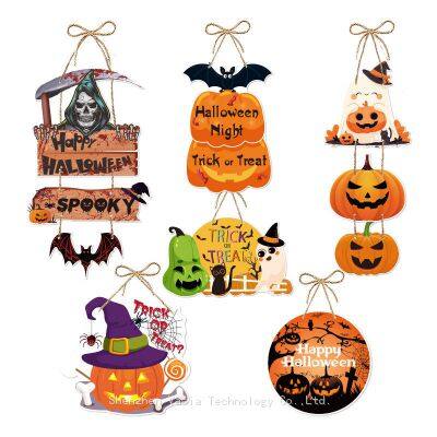 Factory-Supplied Paper Halloween Door Decor - Skeleton & Pumpkin Designs, Party Hanging Supplies