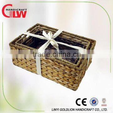 3 pieces set water hyacinth baskets without lid, rectangular woven storage basket,