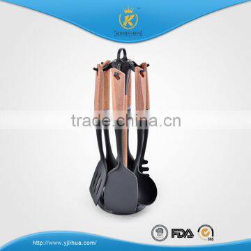 KITCHEN KING Turner/slotted Spoon/spoon/soup Ladle/pasta Spoon/skimmer Marble Coating Nylon Cooking Tools Set With Stand