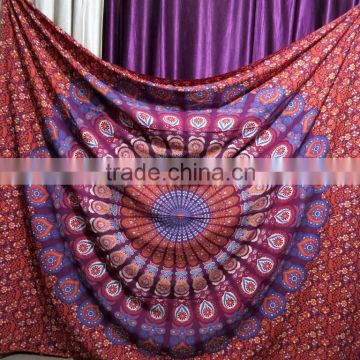 Red Peacock Mandala Ethnic Roundie Vintage Tapestry