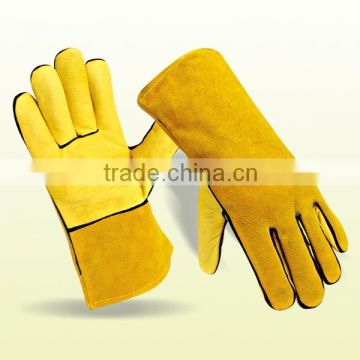 yellow Color Cow Split long Leather Work Welding Gloves