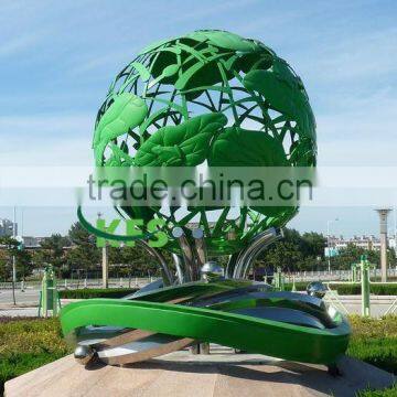 Stainless steel green lotus ball for street yard sculpture