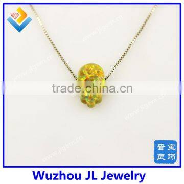 Fashion Synthetic Silver 925 Sterling Silver Chain OP46 Yellow Opal Hand Pendant Necklace photo-2