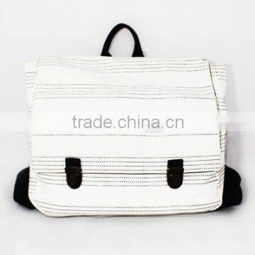 white casual canvas backpack with black lines