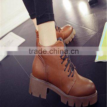 New Style Women Platform High Top Lace up Classy Leather Blue Boots photo-3