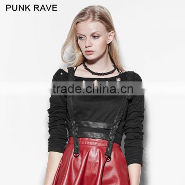 PS-045 PUNK RAVE Multiple Pieces Mosaic Vintage Distressed PU Leather Velvet Girdle