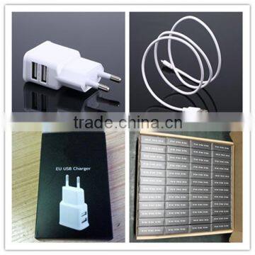 OEM black white gold cutomized logo package and 1m micro cable us eu plug 2a dual usb smartphone charger adapter set