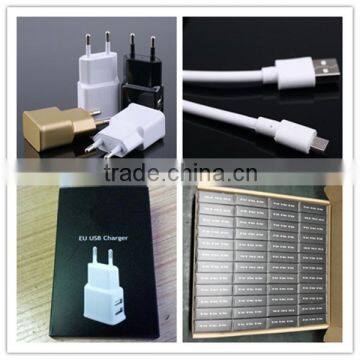 OEM black white gold logo printing us eu 1.5a dual usb charger for portable dvd player with micro cable and paper box
