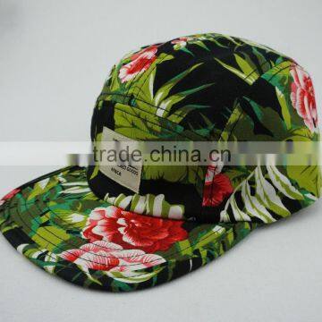 print 5-panel woven label camper cap