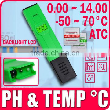 Pen Type pH Meter Tester Thermometer Temperature ATC Backlight LCD Aquarium