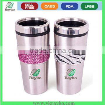 diamond double wall travel mug with SSouter and plastic inner