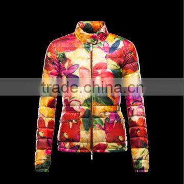 Hot sale!! High Quality Woman Floral Print European Style Winter Jacket