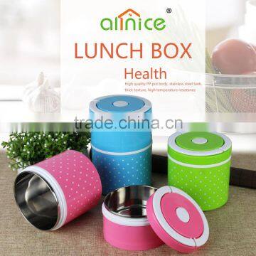 Allnice color cylindrical design 2-layers multipurpose stainless steel food tiffin box /protable bento box for school