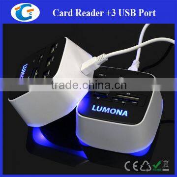 usb 2.0 hub with 3 usb ports & card readers ( custom led logo )