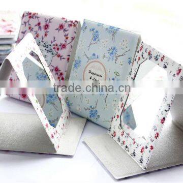 2015 newly flower printed pu leather desktop mirror makeup,MA308