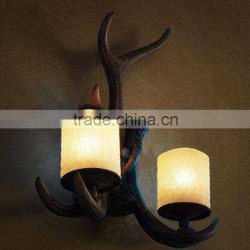 Rural Style Resin Antler Deer Horns II W/2 Head Wall Lamp photo-2