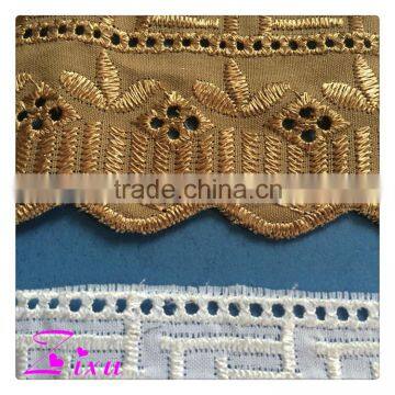 Garment Decoration White & Gold Color Embroidery Cotton DIY Craft Lace Trimming photo-4