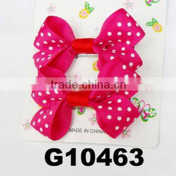 Hot pink grosgrain ribbon hair bow with white dots