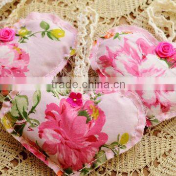 Embroidery lace flower with gems and green leaf heart shape cotton decorative drawer sachet