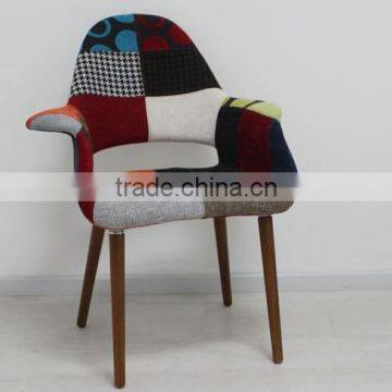 colorful fabric dining chair with wood leg