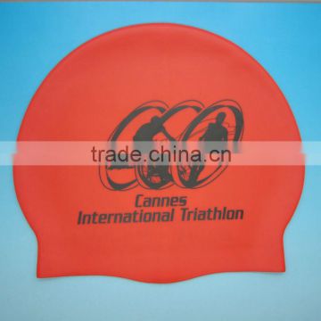 Fashionable Adult / Kid sizes customized logo printed waterproof silicone flexible swim cap