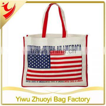 Organic USA Flag Printed Cotton Canvas Shopping Bag, in High Quality