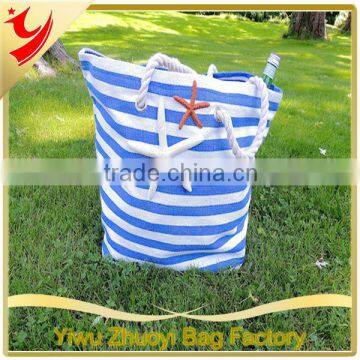 Nautical Stripe Beach Bag with Rope Handles On Vacation