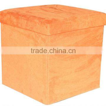 orange suede folding storage stool