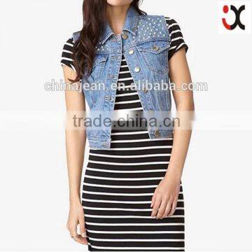 wholesale jean vest studded detail sleeveless jacket for women JXF213
