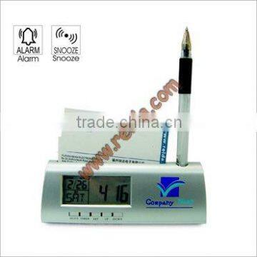 Fashion office digital snooze and alarm table clock businese card and pen holder LCD table clock