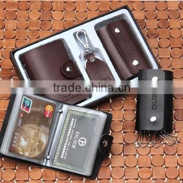 Factory Direct Sale High Quality Gift Leather Card Holder+ Key bag+Key Chain With Gift Box