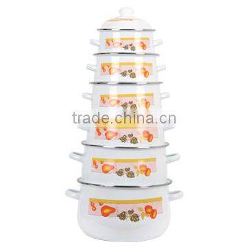 New Style Orange Pear Decal Round Stock Stew Pan Enamel Casserole Pot Kitchenware Set 6 pcs Set