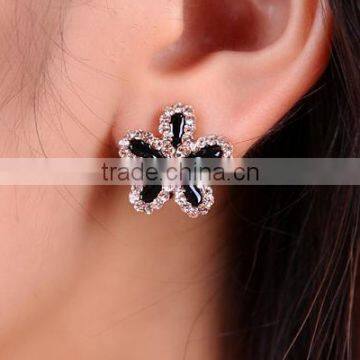 Wholesale Cheap Prices Black Crystal Flower Stud Earring For Ladies