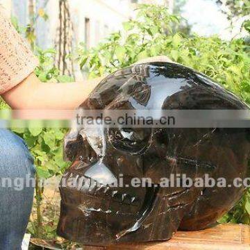 100lb Huge CLEAR Smokey Quartz Crystal Skull, Rainbows