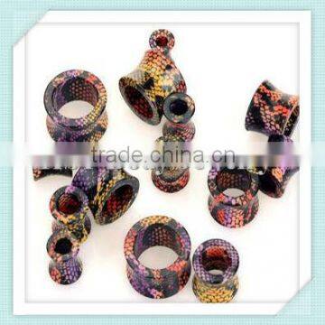 Fashion acrylic snake skin hot print ear tunnels and plugs body jewelry piercing