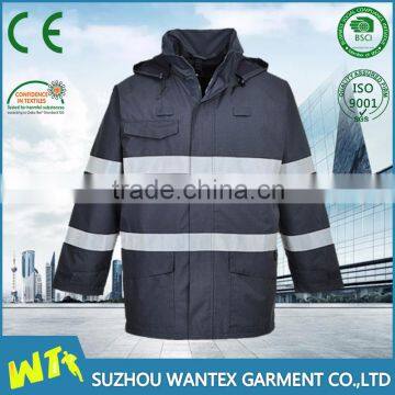 men new design navy blue parka workwear winter padding waterproof safety reflective work jacket with hood