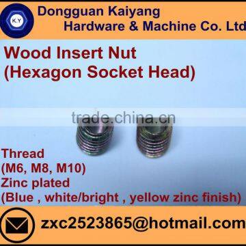 Insert Nut/ Wood Insert Nut / Hex Socket (Furniture Fastener); Bright(White)/Blue/Yellow Zinc Plated; M6, M8, M10 photo-3