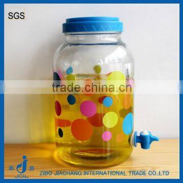 3L soft drink glass bottle with faucet and colorful decal