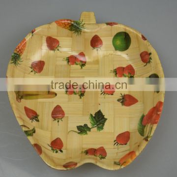 Cheap Spun Custom Christmas Color Painting Bamboo Wooden Shallow Plates and Bowl