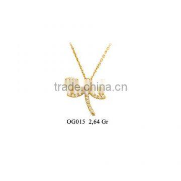 14K Solid Gold Dragonfly Charm Necklace