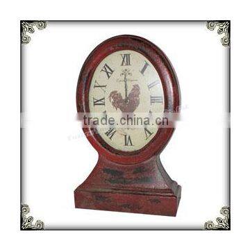 Rooeter wooden red table clock